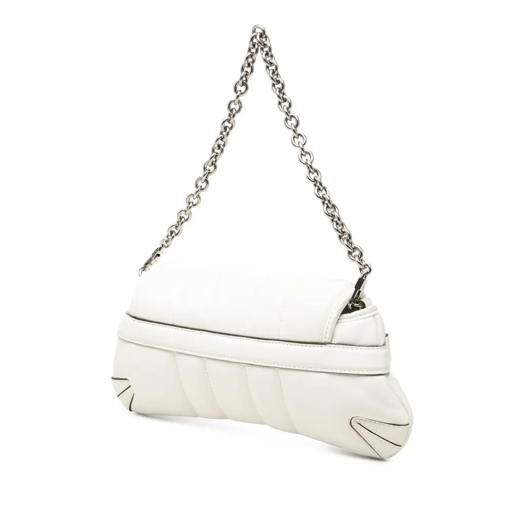 Gucci Small Quilted Calfskin Horsebit Chain Satchel White Leather Very good - Back View