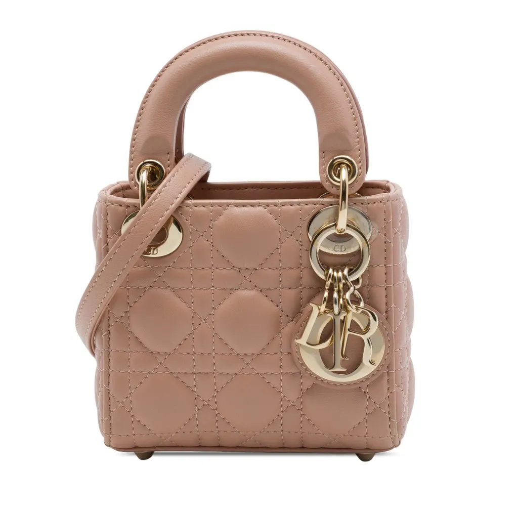 Dior Micro Lambskin Cannage Lady Dior Brown Leather Very good - Front View