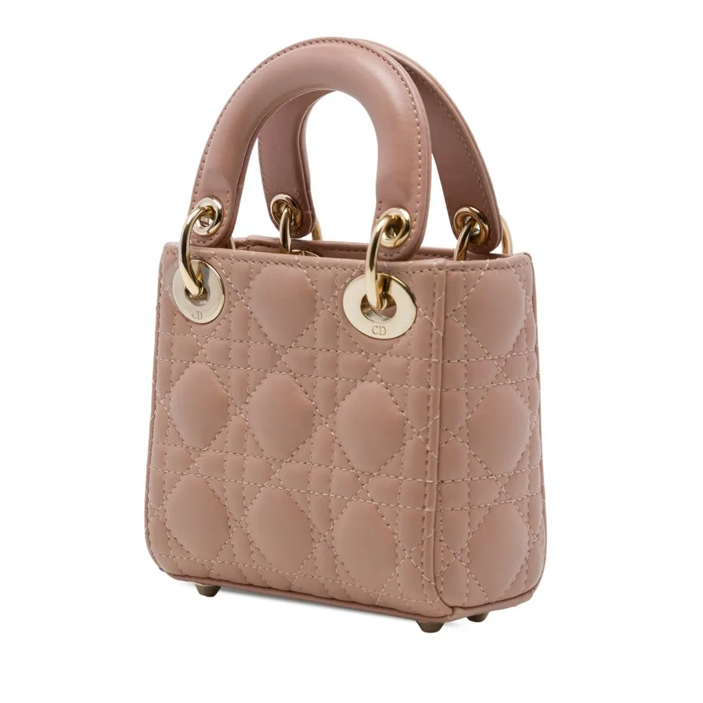 Dior Micro Lambskin Cannage Lady Dior Brown Leather Very good - Back View