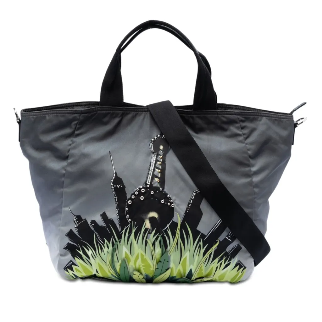 Prada Tessuto City and Jungle Print Tote Black Very good - Front View