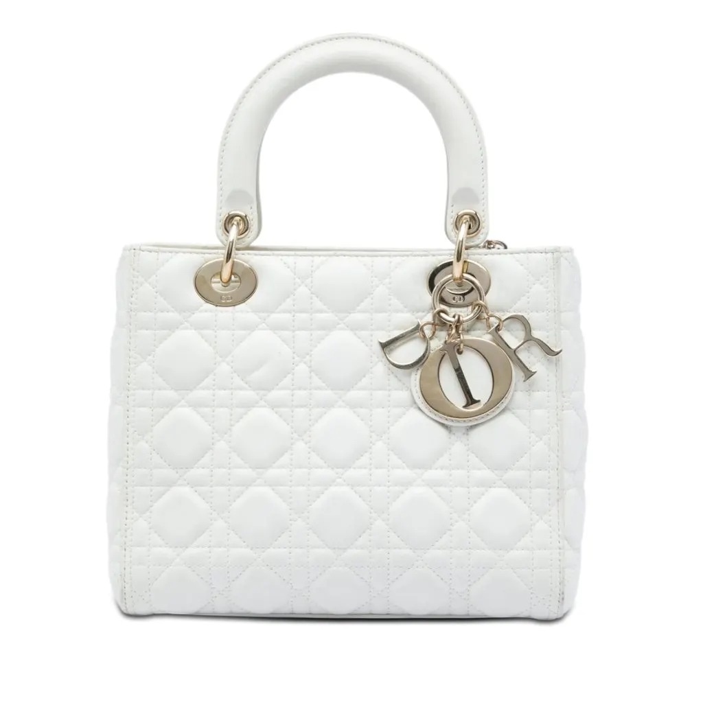 Dior Medium Lambskin Cannage Lady Dior White Leather Very good - Front View
