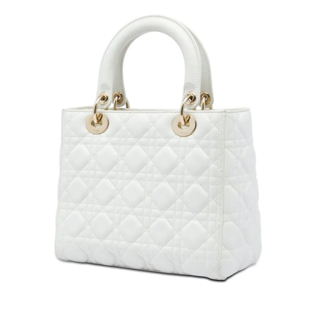 Dior Medium Lambskin Cannage Lady Dior White Leather Very good - Back View