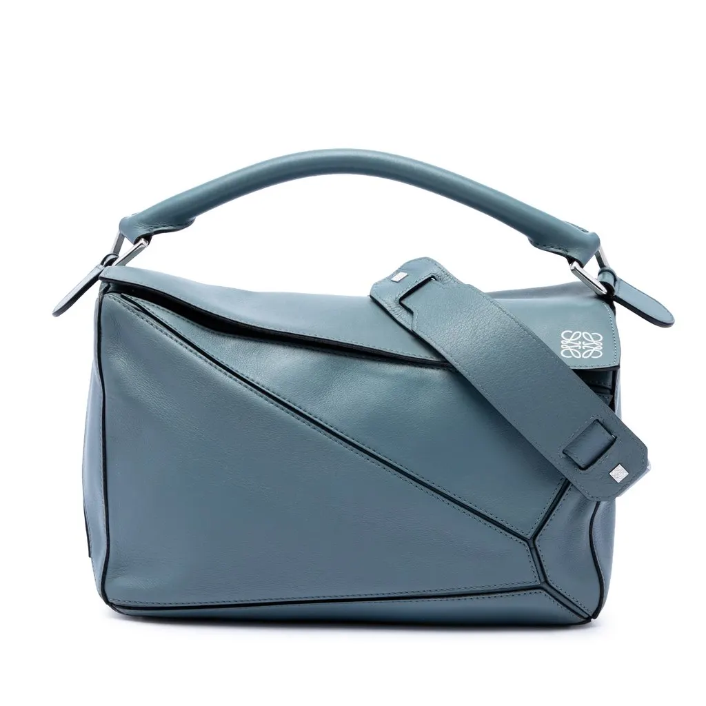 LOEWE Medium Calfskin Puzzle Satchel Blue Leather Very good - Front View