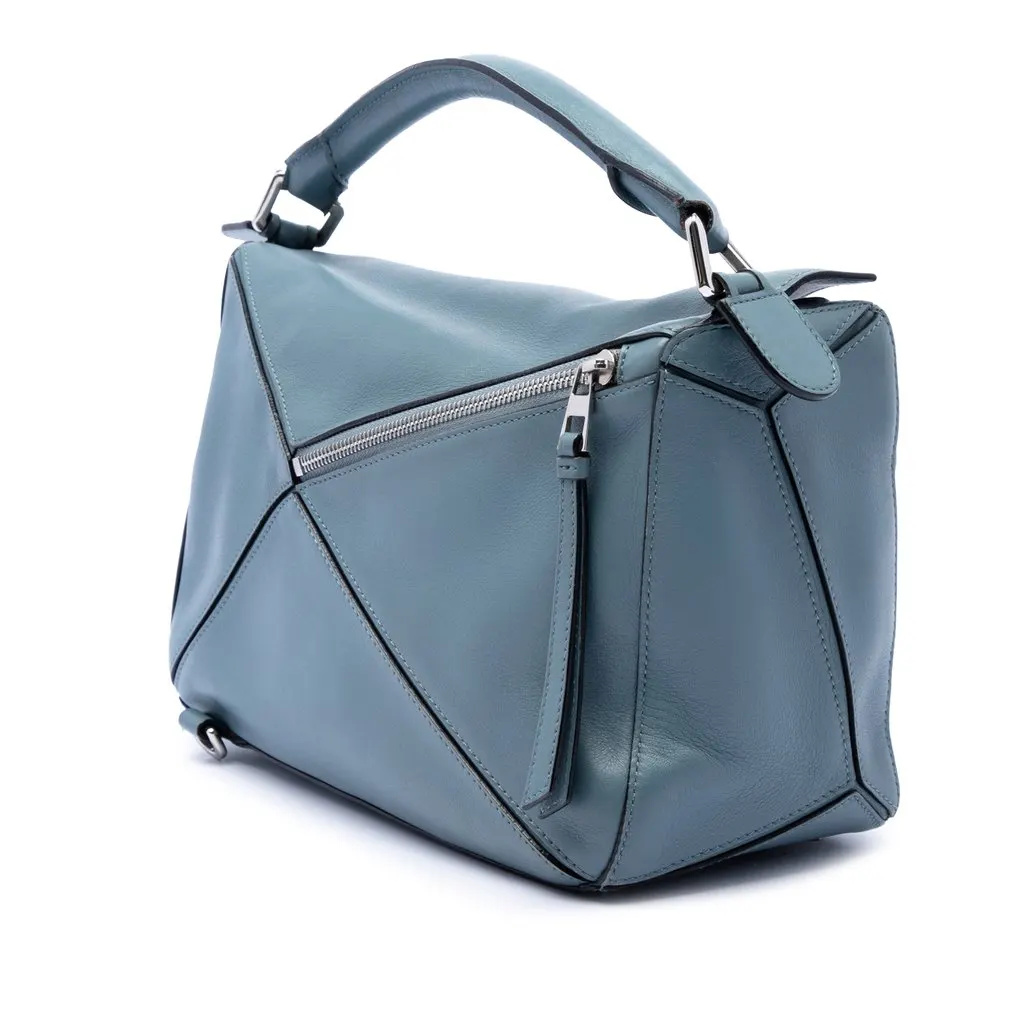 LOEWE Medium Calfskin Puzzle Satchel Blue Leather Very good - Back View