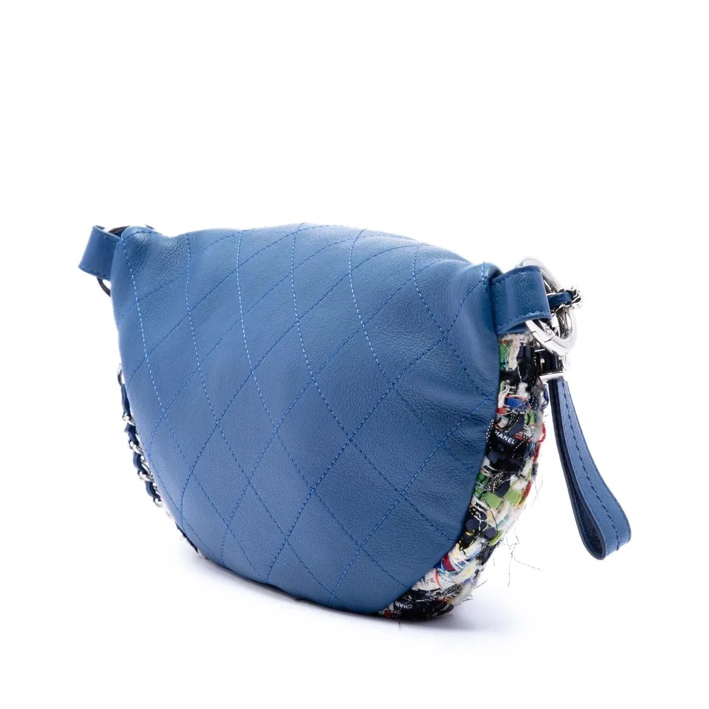 Chanel Tweed and Stitched Calfskin Convertible Waist Bag Blue Very good - Back View