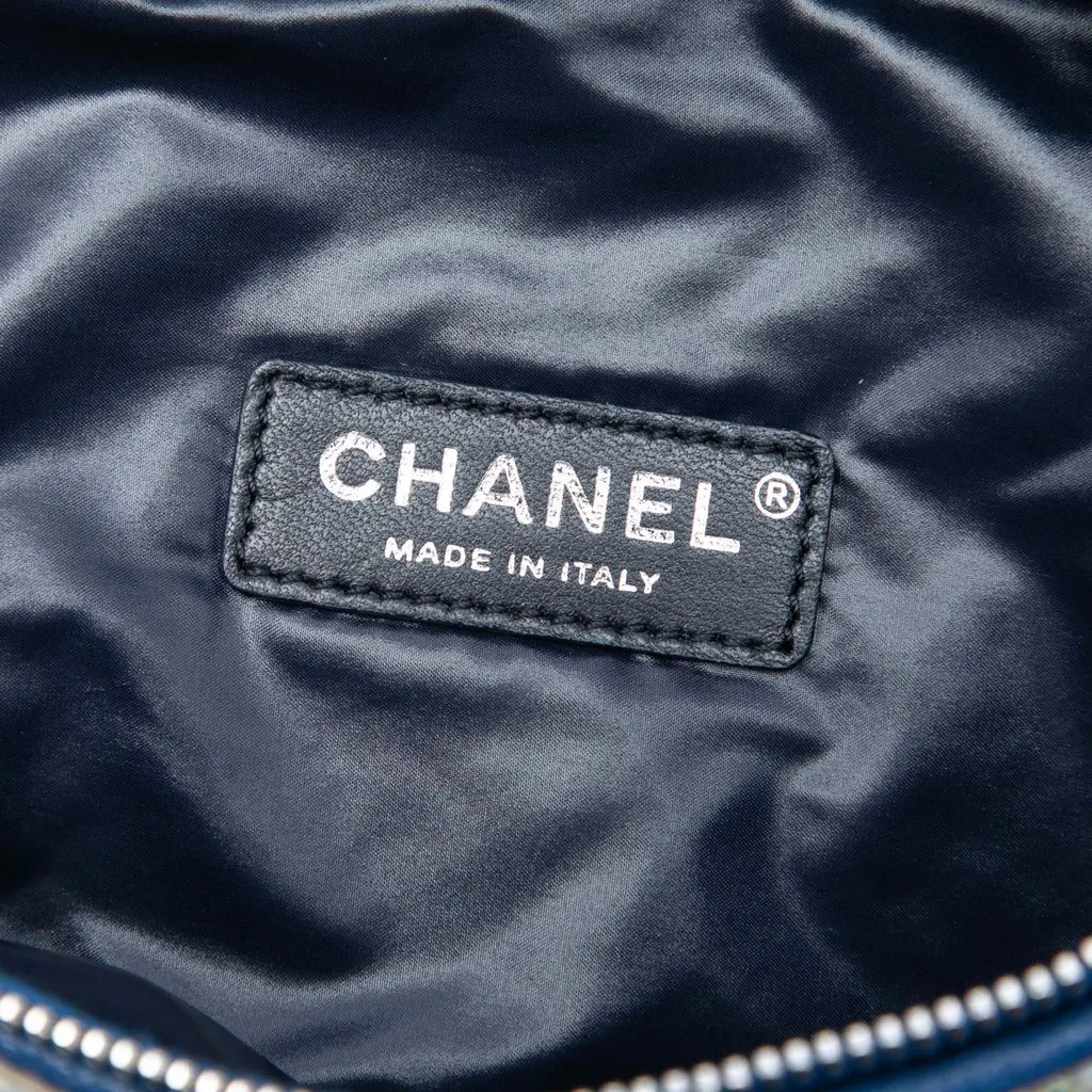 Chanel Tweed and Stitched Calfskin Convertible Waist Bag Blue Very good - Box View