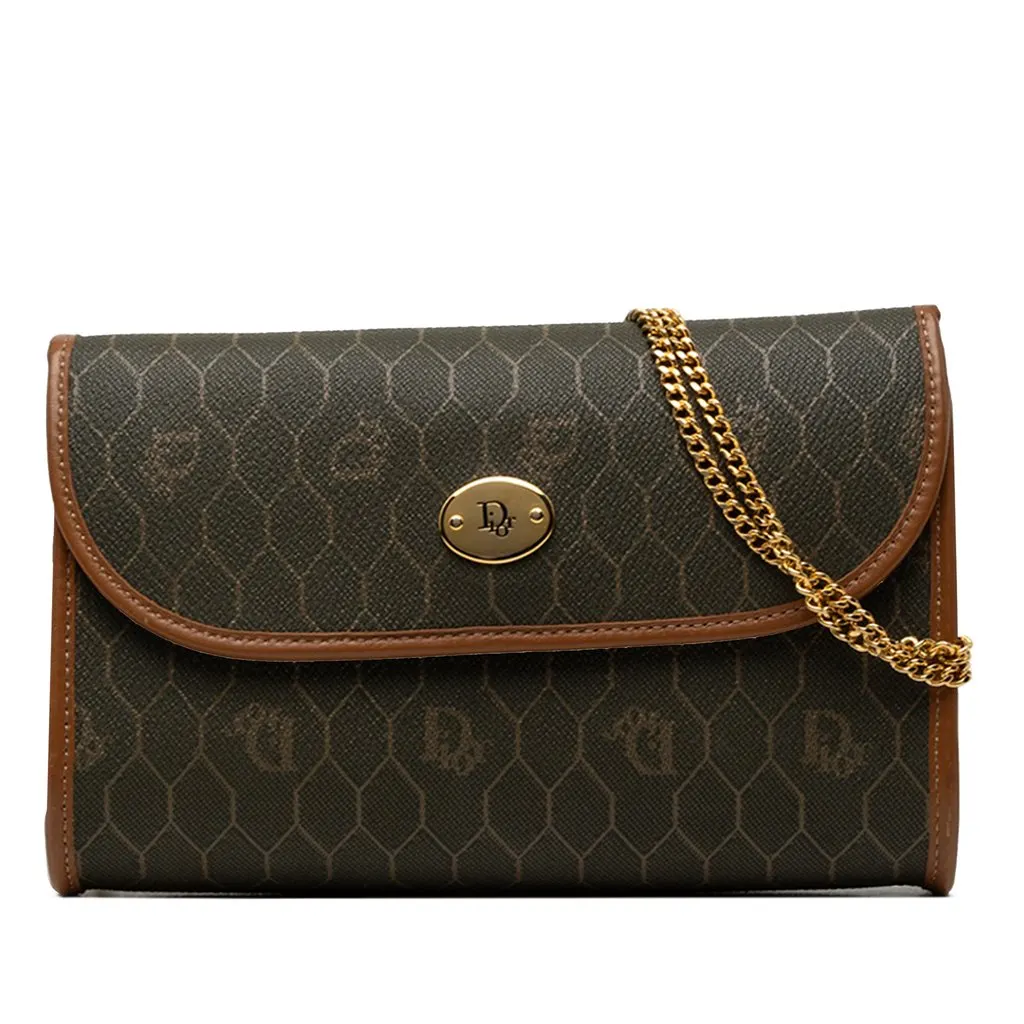Dior Honeycomb Coated Canvas Chain Crossbody Black Very good - Front View