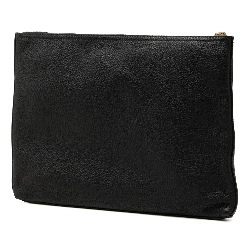 Gucci Medium Calfskin Logo Portfolio Clutch Black Leather Very good - Back View