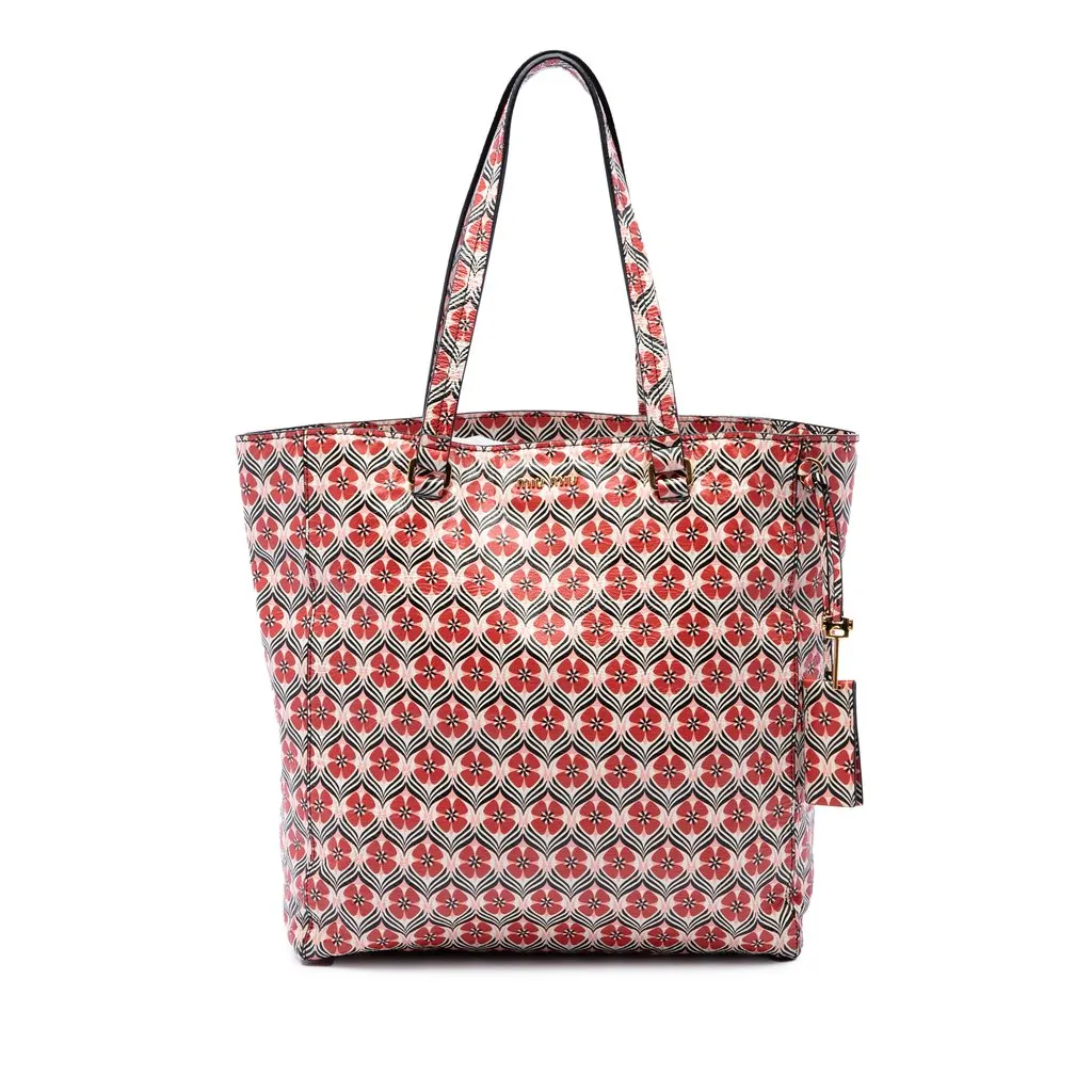 Miu Miu Leather Madras Floral Tote Red Leather Very good - Front View