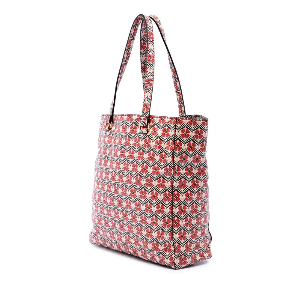 Miu Miu Leather Madras Floral Tote Red Leather Very good - Back View