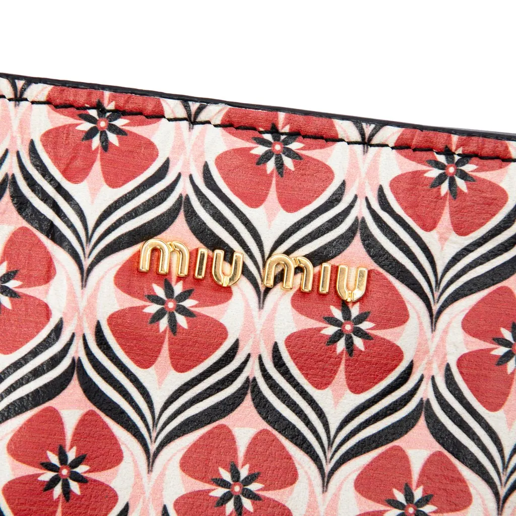 Miu Miu Leather Madras Floral Tote Red Leather Very good - Box View
