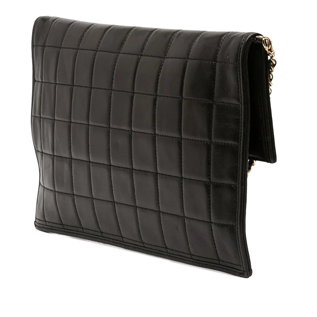 Chanel CC Chocolate Bar Lambskin Fold Down Envelope Shoulder Bag Black Leather Very good - Back View