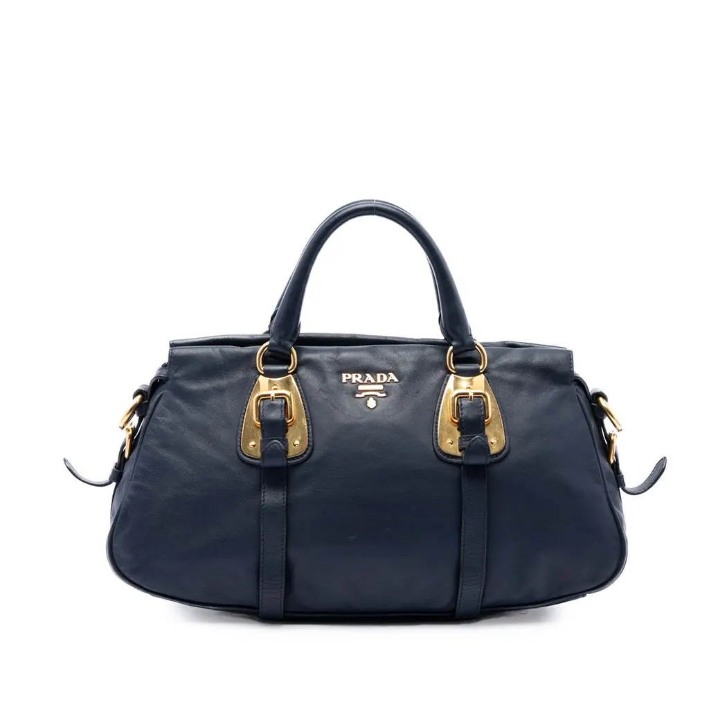 Prada Soft Calfskin Shopping Satchel Blue Leather Very good - Front View