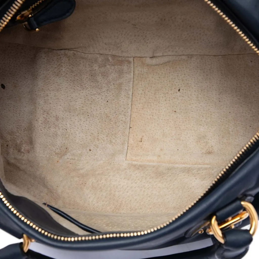 Prada Soft Calfskin Shopping Satchel Blue Leather Very good - Model View