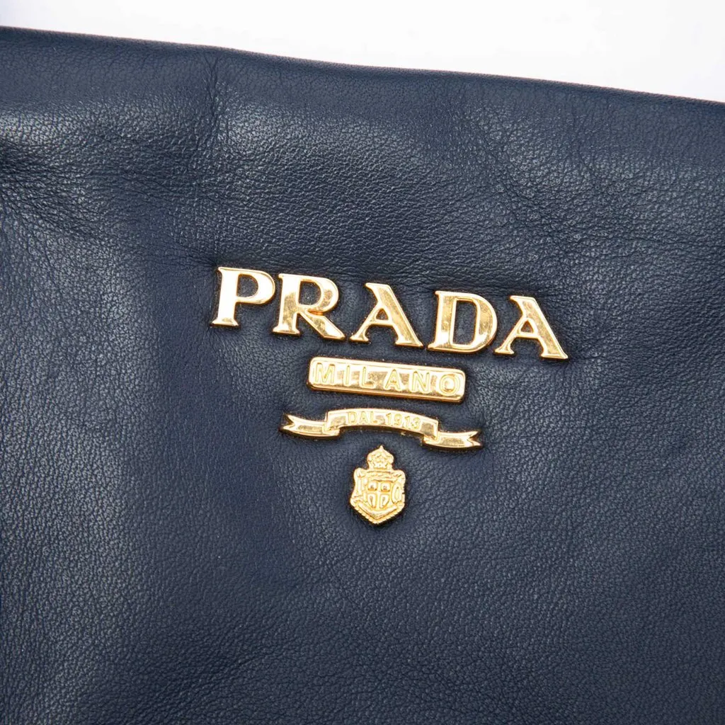 Prada Soft Calfskin Shopping Satchel Blue Leather Very good - Box View