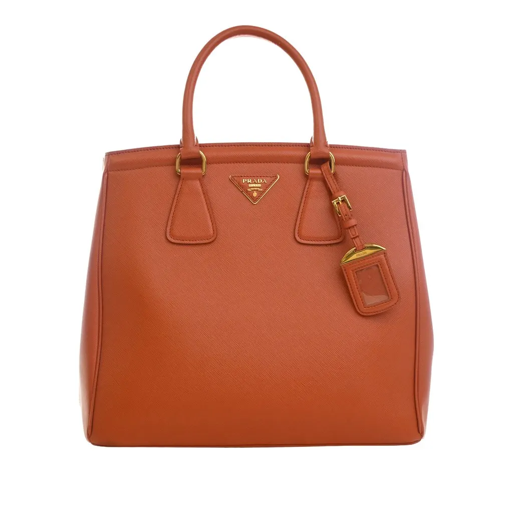 Prada Saffiano Lux Parabole Tote Orange Leather Very good - Front View