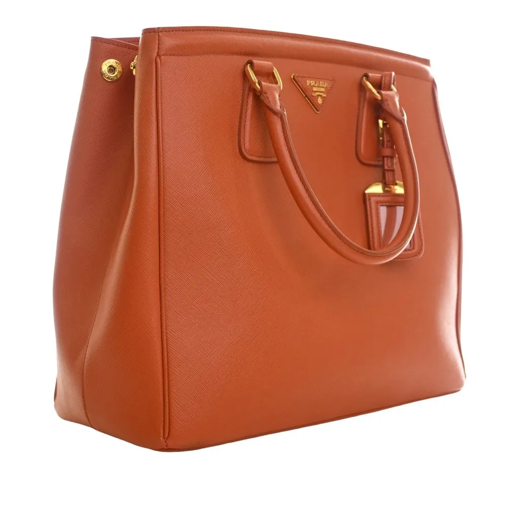 Prada Saffiano Lux Parabole Tote Orange Leather Very good - Back View