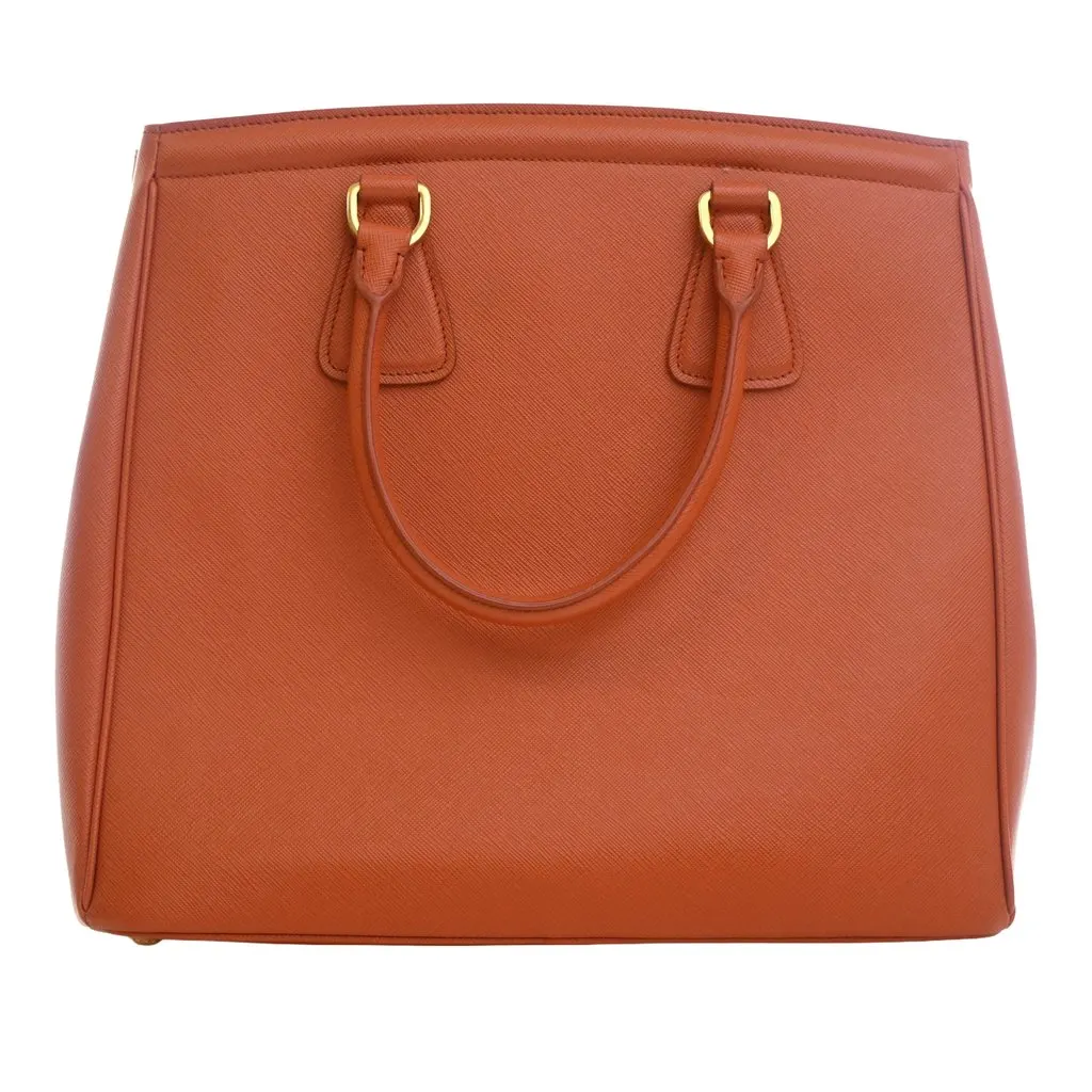 Prada Saffiano Lux Parabole Tote Orange Leather Very good - Model View