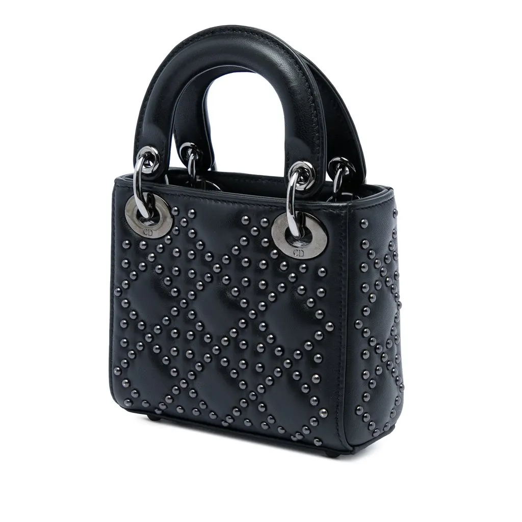 Dior Micro Lambskin Cannage Studded Supple Lady Dior Black Leather Very good - Back View