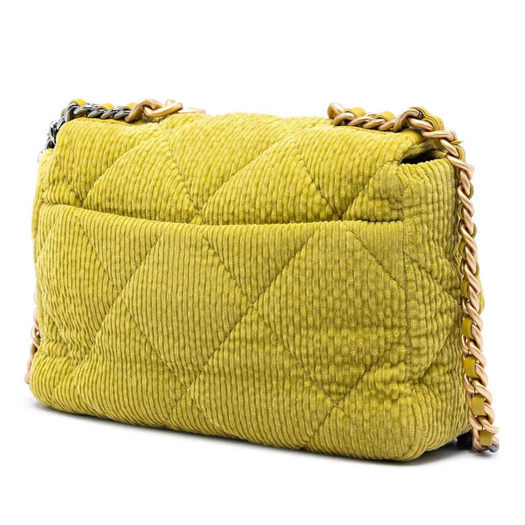 Chanel Large Corduroy 19 Flap Green Very good - Back View