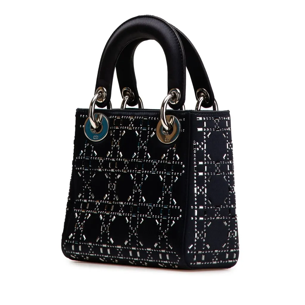 Dior Mini Satin Cannage Strass Crystal Embellished Lady Dior Blue Very good - Back View