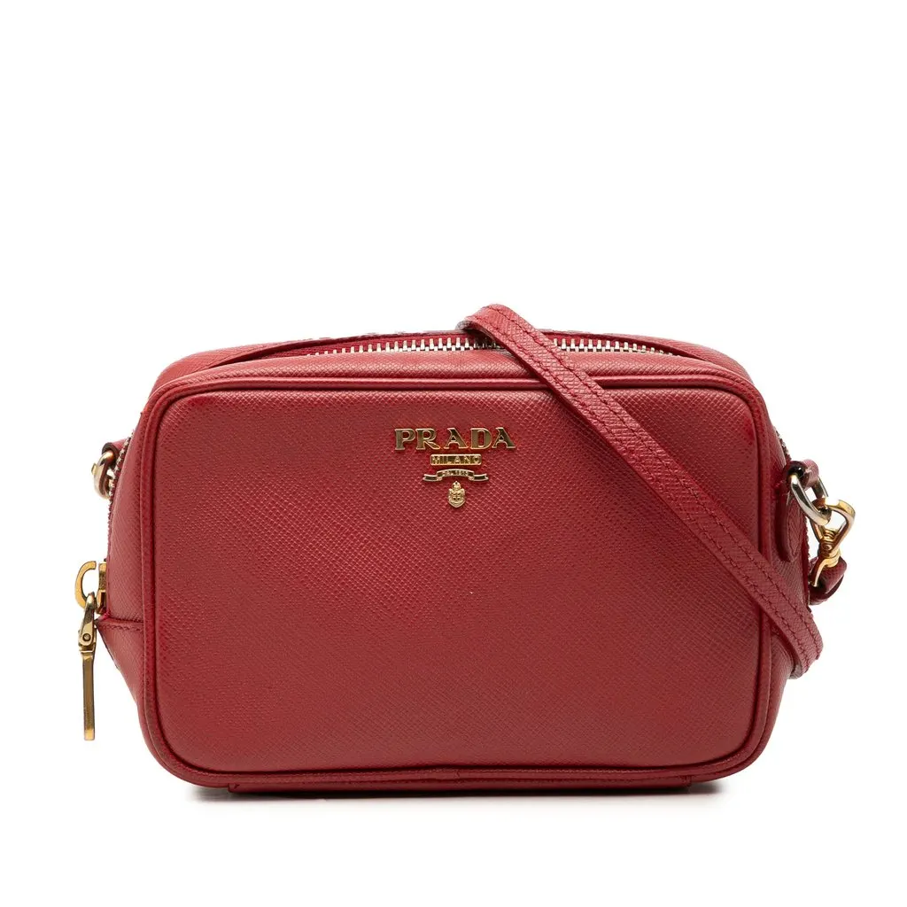 Prada Mini Saffiano Camera Bag Red Leather Very good - Front View