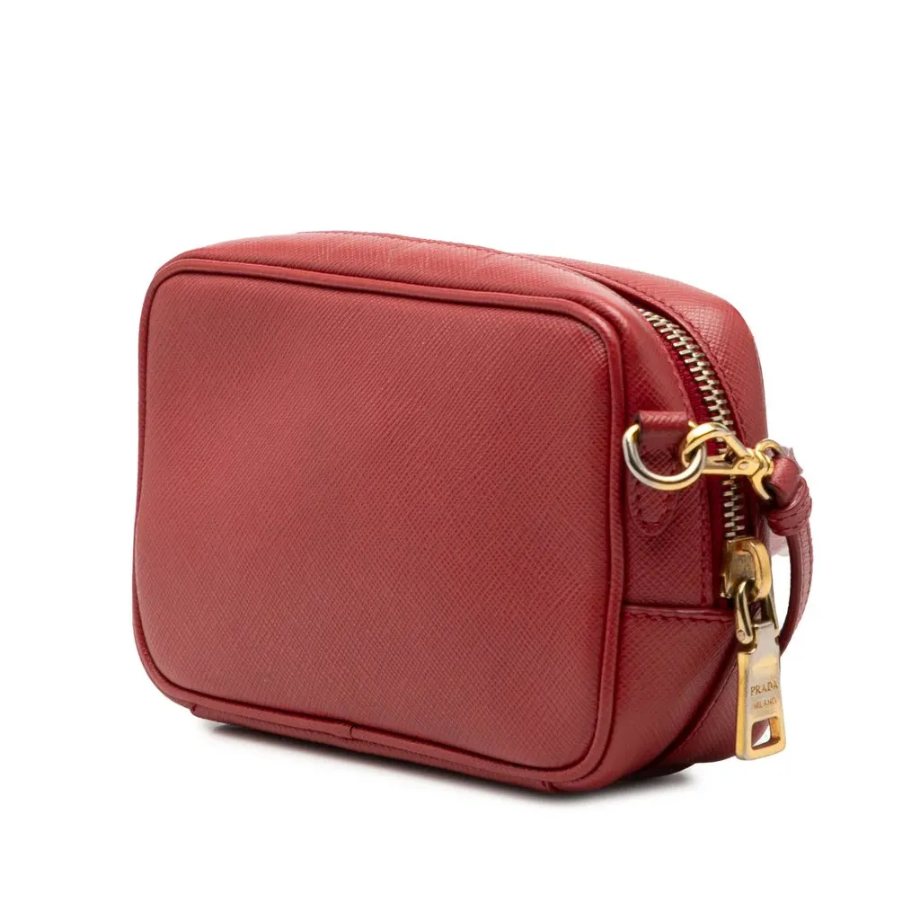 Prada Mini Saffiano Camera Bag Red Leather Very good - Back View