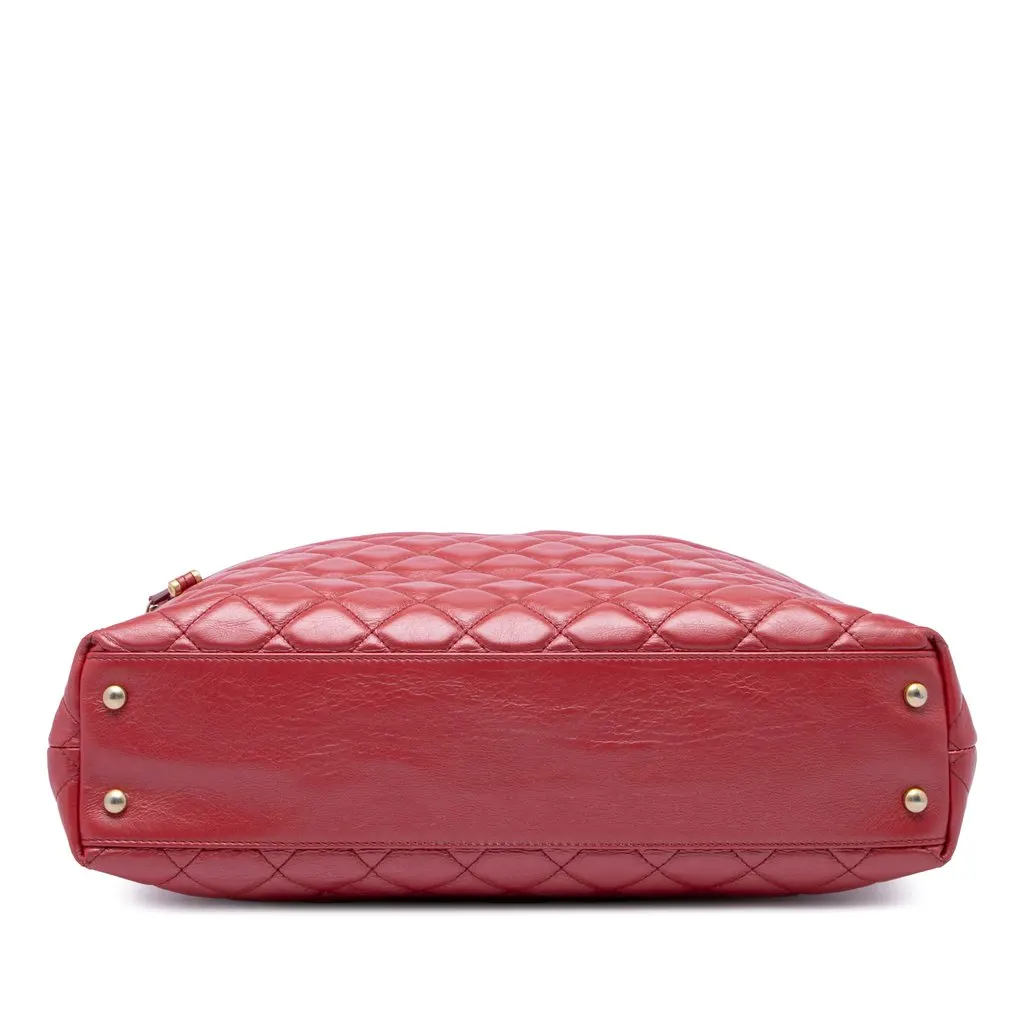 Chanel CC Quilted Calfskin Front Zip Drawstring Chain Tote Red Leather Very good - Inside View