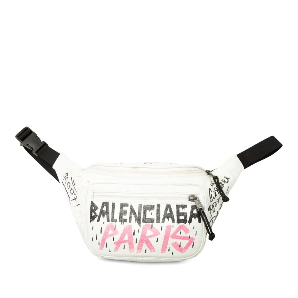 Balenciaga Lambskin Graffiti Explorer Belt Bag White Leather Very good - Front View