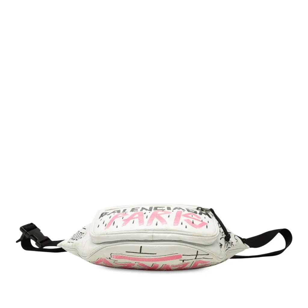Balenciaga Lambskin Graffiti Explorer Belt Bag White Leather Very good - Inside View