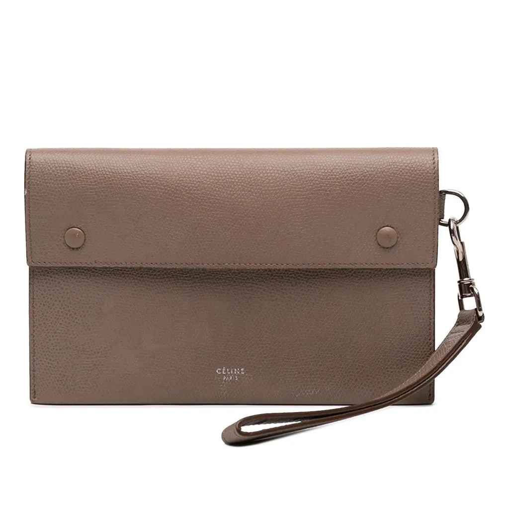 Celine Grained Calfskin Multifunction Clutch Brown Leather Very good - Front View