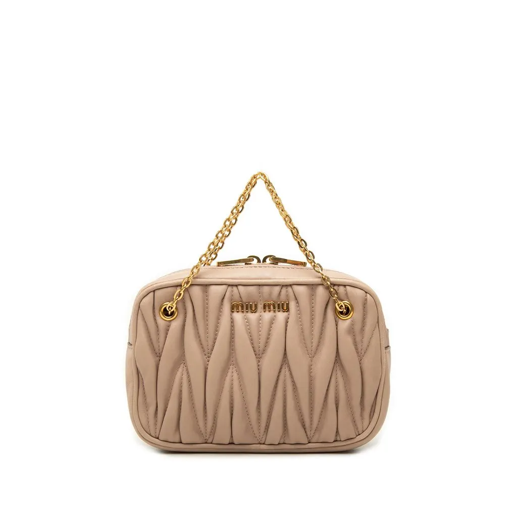 Miu Miu Matelasse Nappa Pouch with Chain Brown Leather Very good - Front View