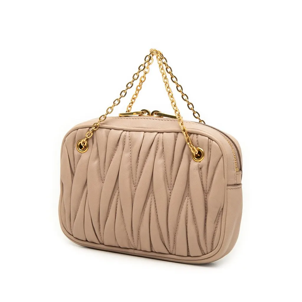Miu Miu Matelasse Nappa Pouch with Chain Brown Leather Very good - Back View