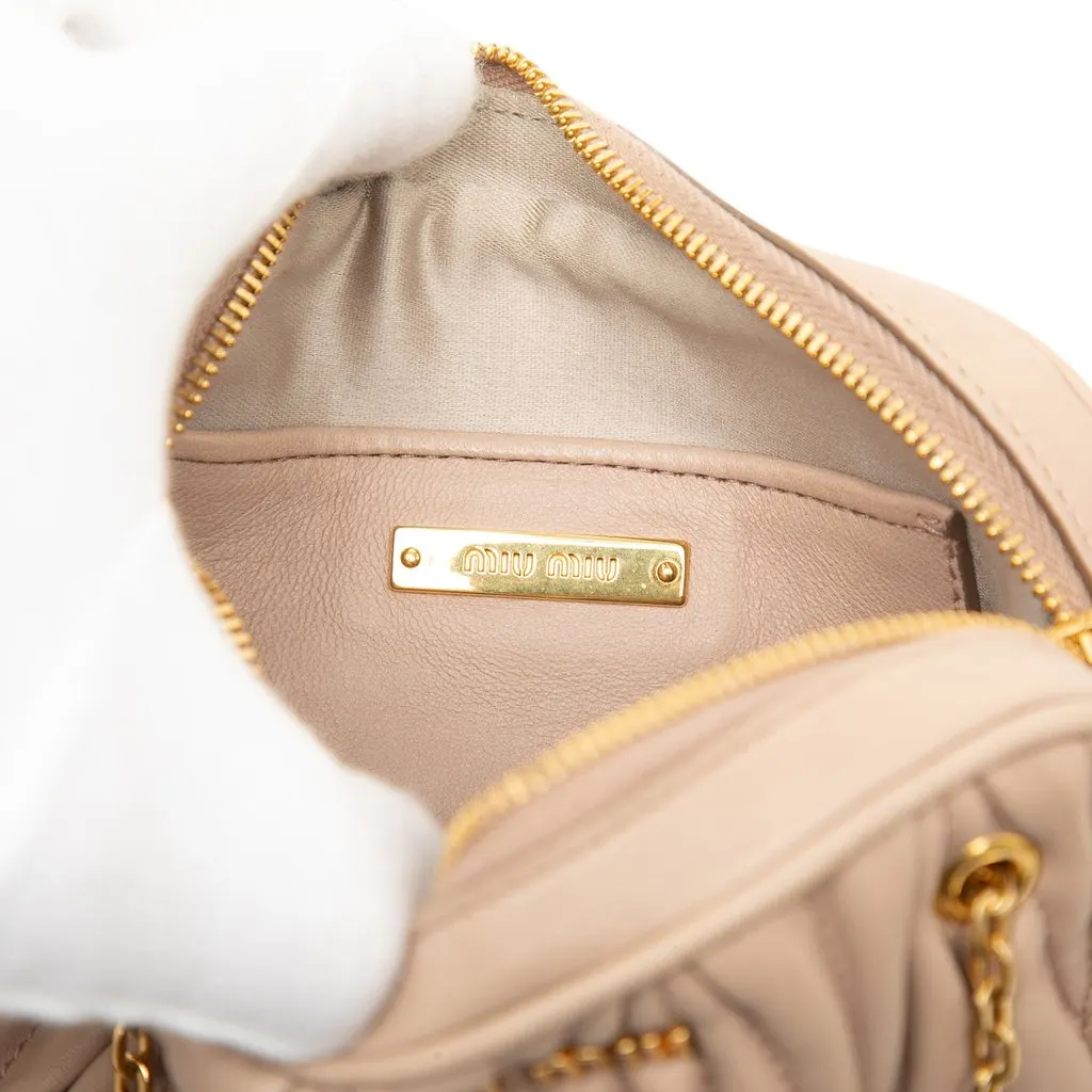 Miu Miu Matelasse Nappa Pouch with Chain Brown Leather Very good - Box View