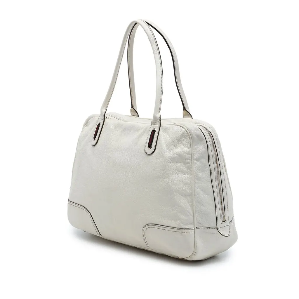 Gucci Large Calfskin Web Princy Weekender White Leather Good - Back View