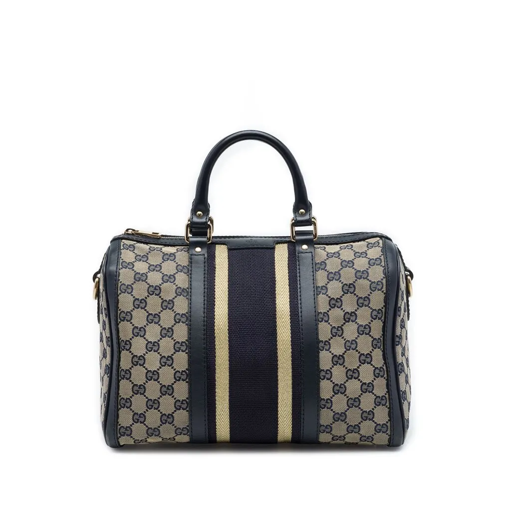 Gucci Medium GG Canvas Web Joy Boston Bag Beige Canvas Good - Front View