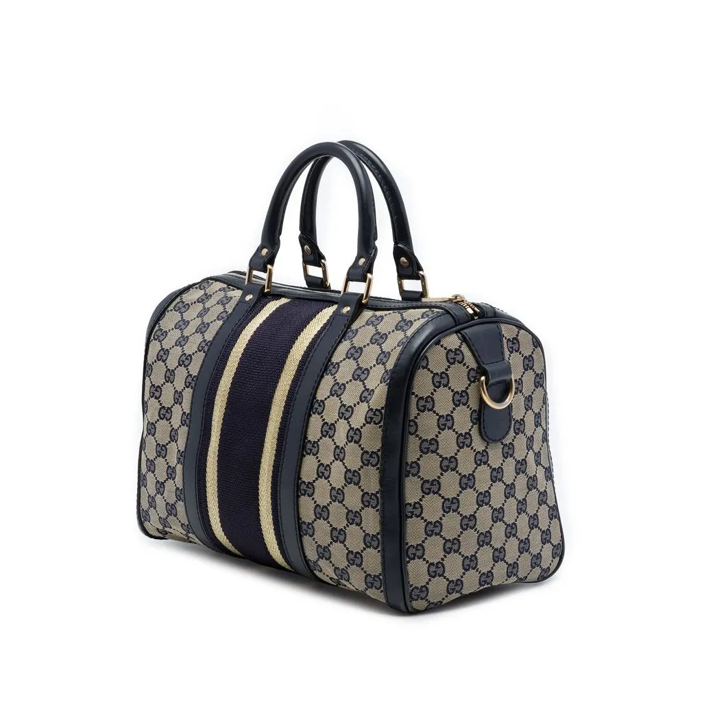 Gucci Medium GG Canvas Web Joy Boston Bag Beige Canvas Good - Back View