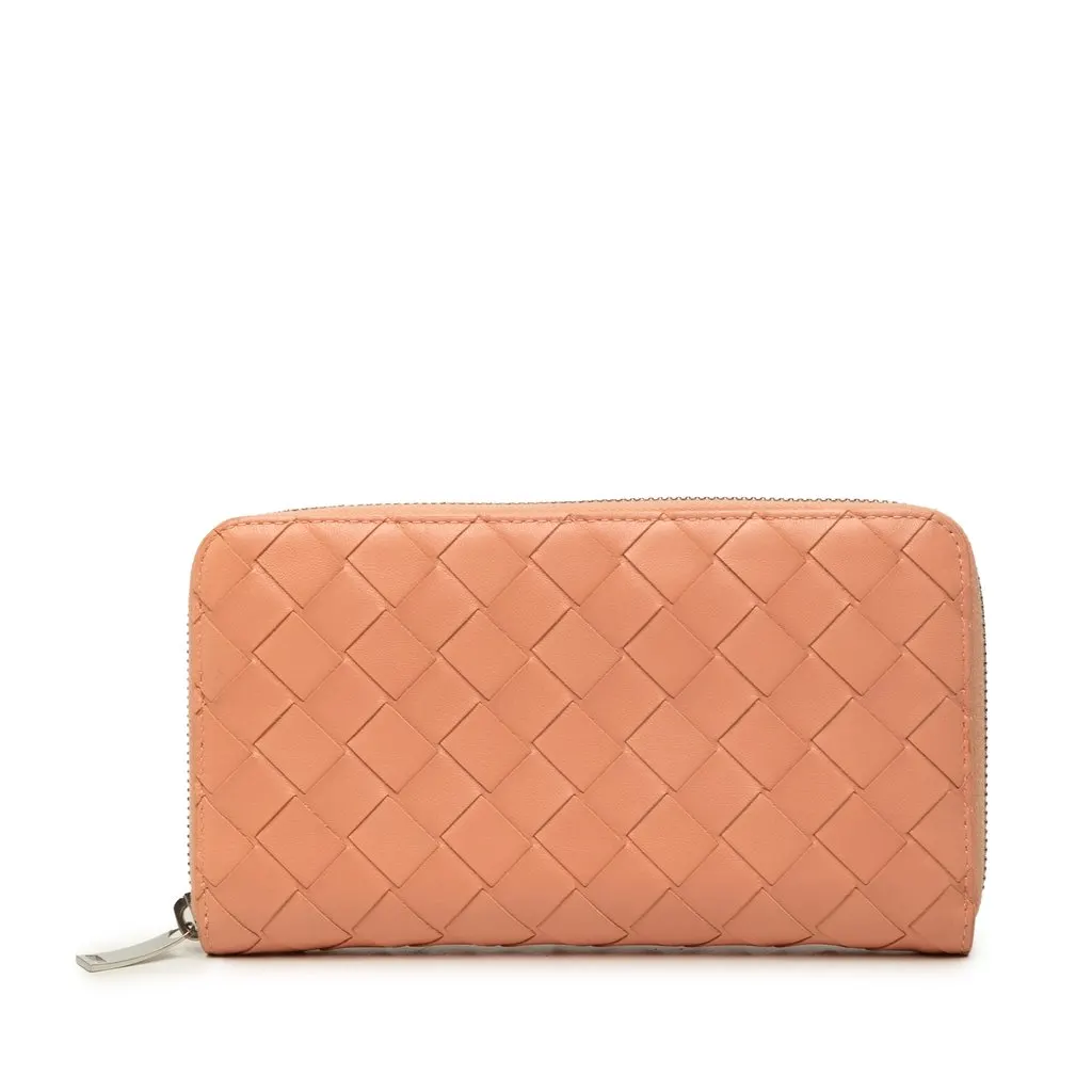 Bottega Veneta Nappa Intrecciato Zip Around Long Wallet Orange Leather Very good - Front View
