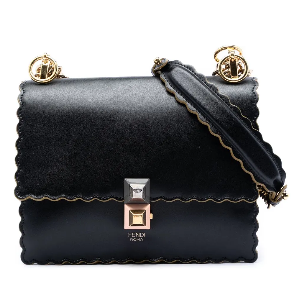 Fendi Small Scalloped Leather Kan I Crossbody Black Leather Very good - Front View