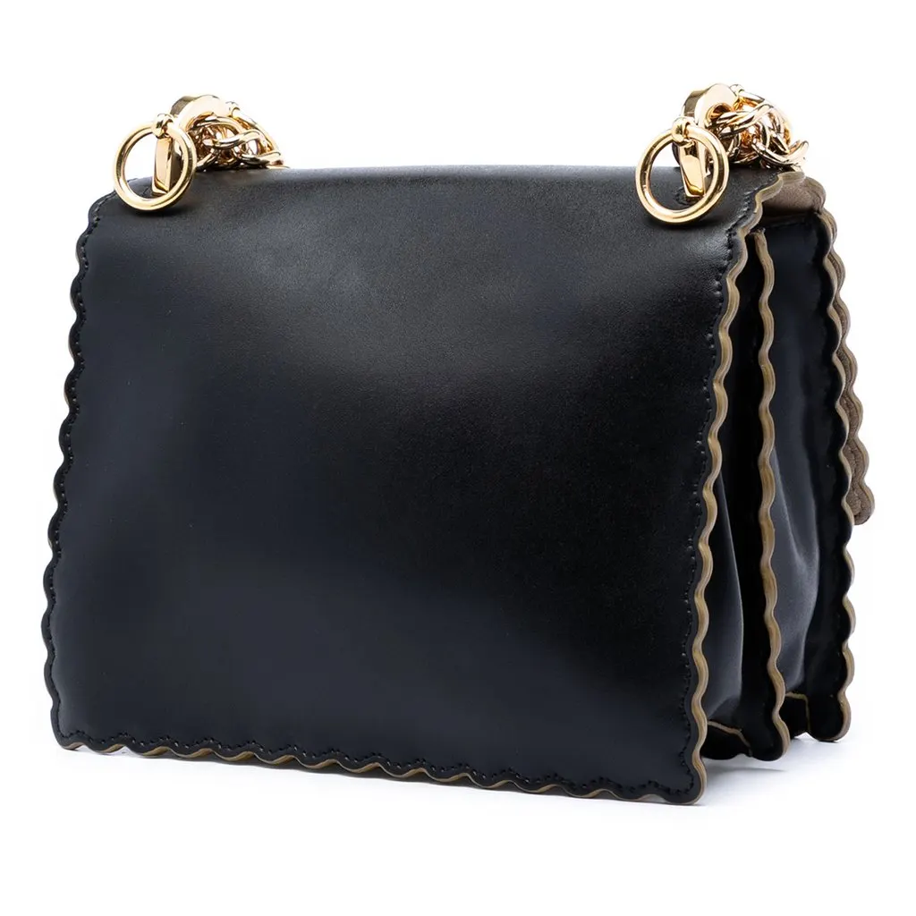 Fendi Small Scalloped Leather Kan I Crossbody Black Leather Very good - Back View