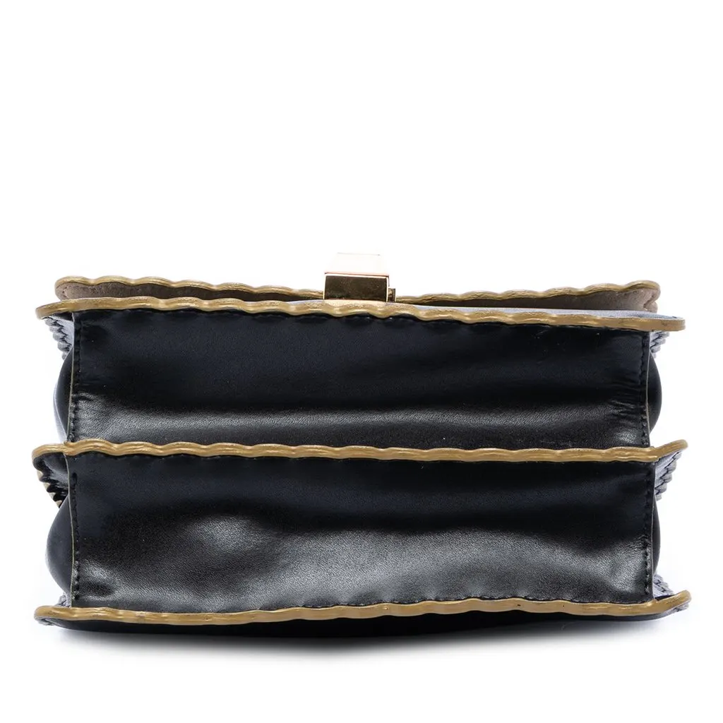 Fendi Small Scalloped Leather Kan I Crossbody Black Leather Very good - Inside View
