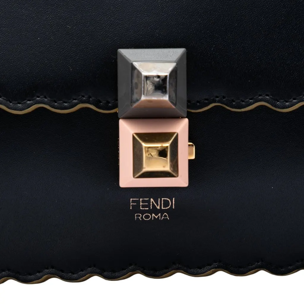 Fendi Small Scalloped Leather Kan I Crossbody Black Leather Very good - Box View