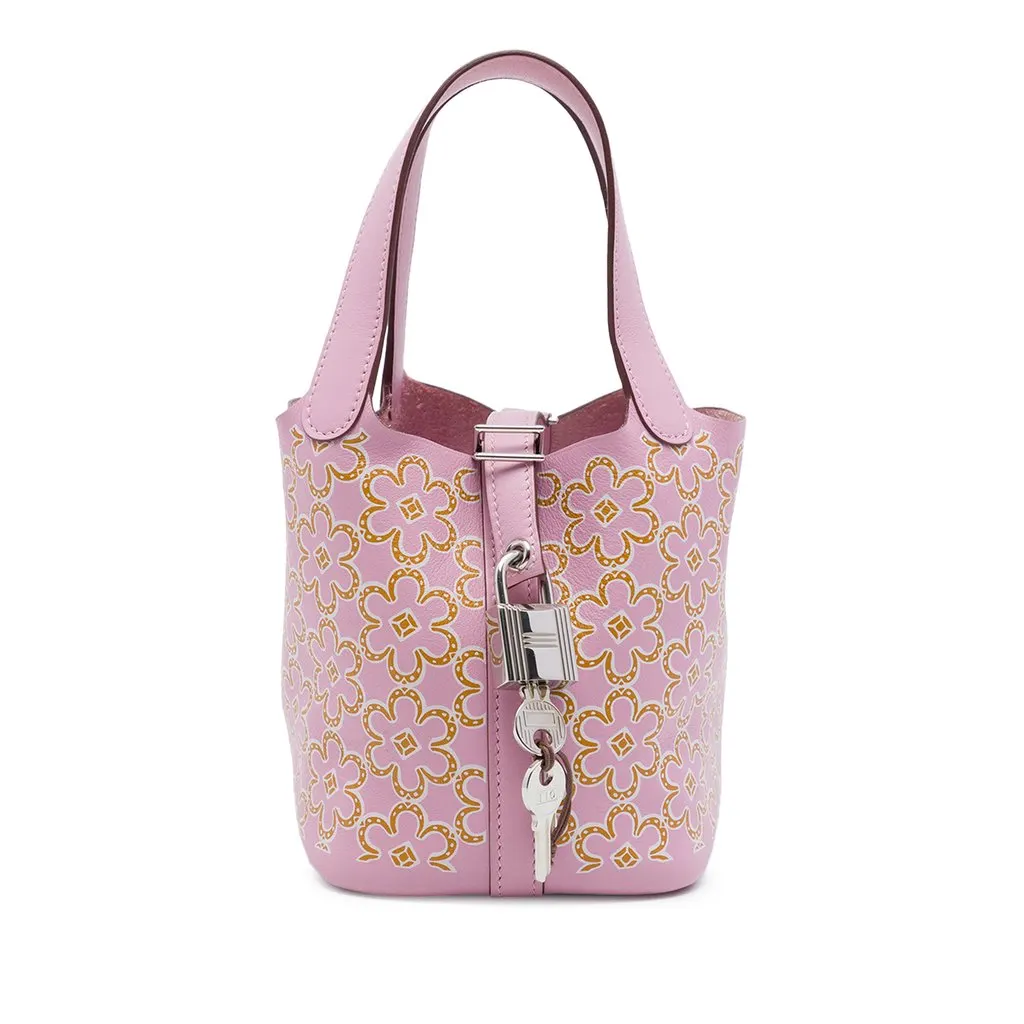 Hermès Micro Swift Lucky Daisy Picotin Lock 14 Pink Leather Very good - Front View