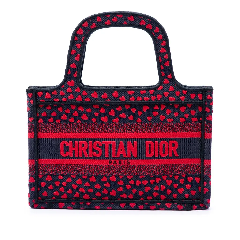 Dior Mini Embroidered Canvas Pop Heart I Love Paris Book Tote Red Very good - Front View