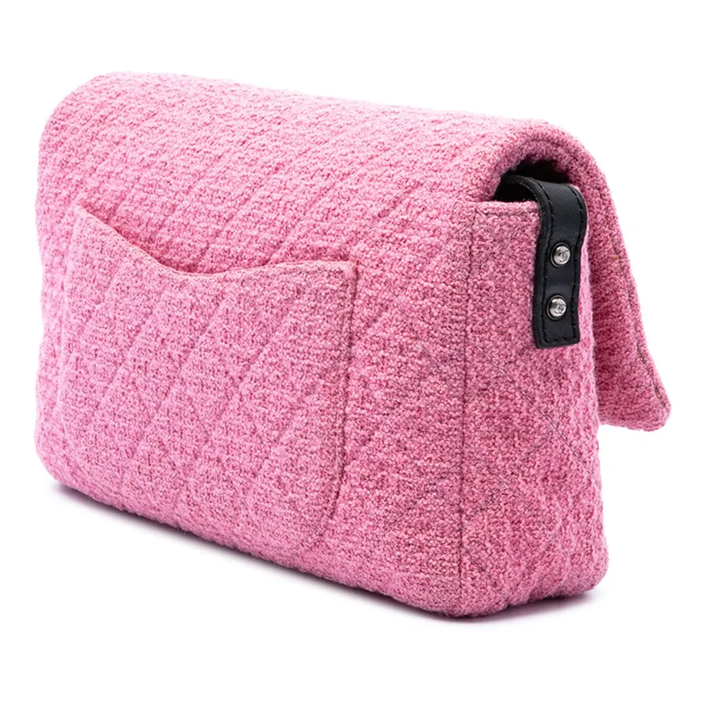 Chanel Jumbo Quilted Tweed Reissue 2.55 Easy Messenger Flap Pink Tweed Good - Back View