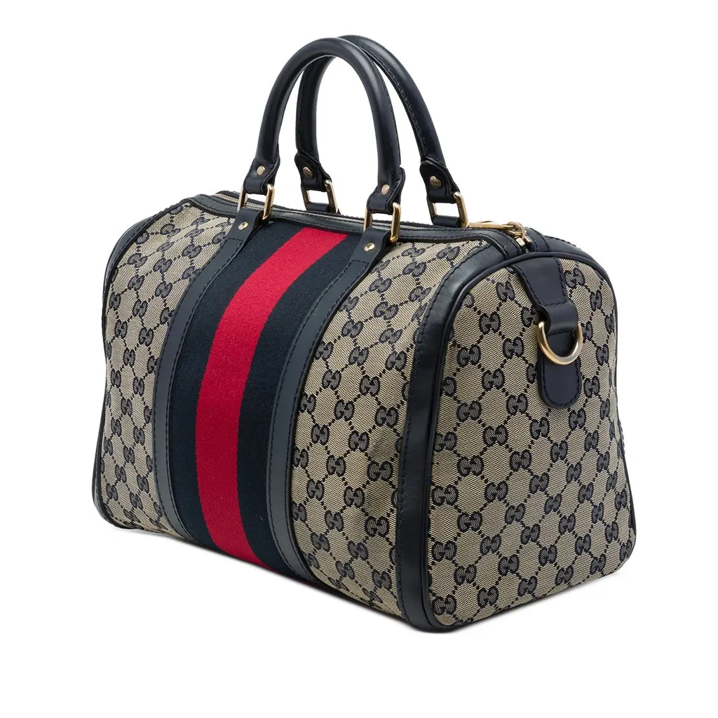 Gucci Medium GG Canvas Web Joy Boston Bag Beige Canvas Good - Back View