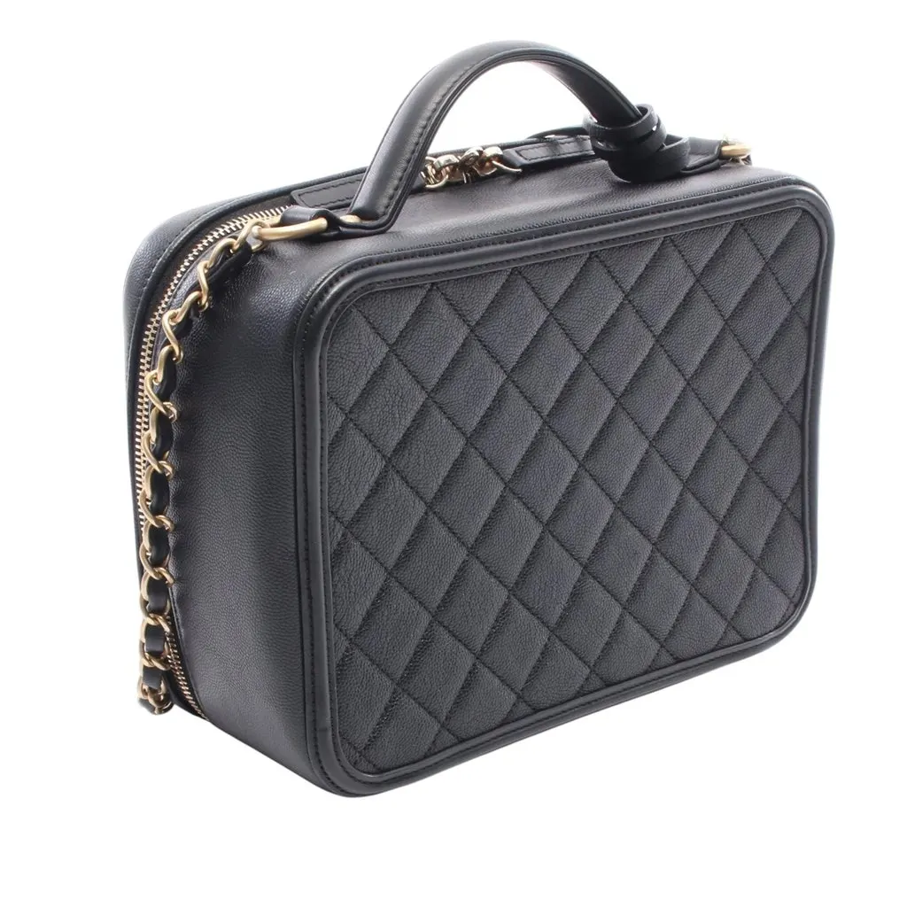 Chanel Large Caviar CC Filigree Vanity Case Black Leather Very good - Back View