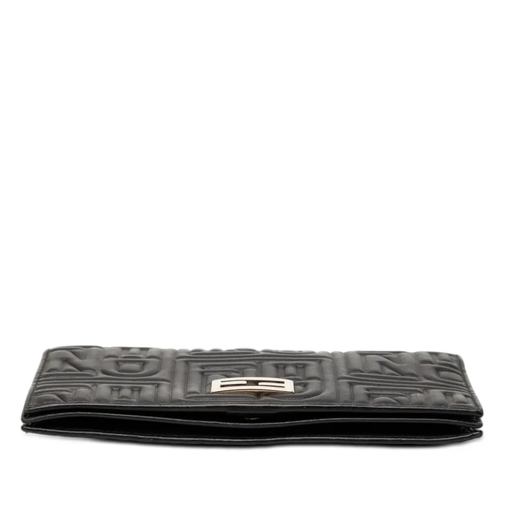 Fendi Embossed Nappa Logo Chain Clutch Black Leather Very good - Inside View