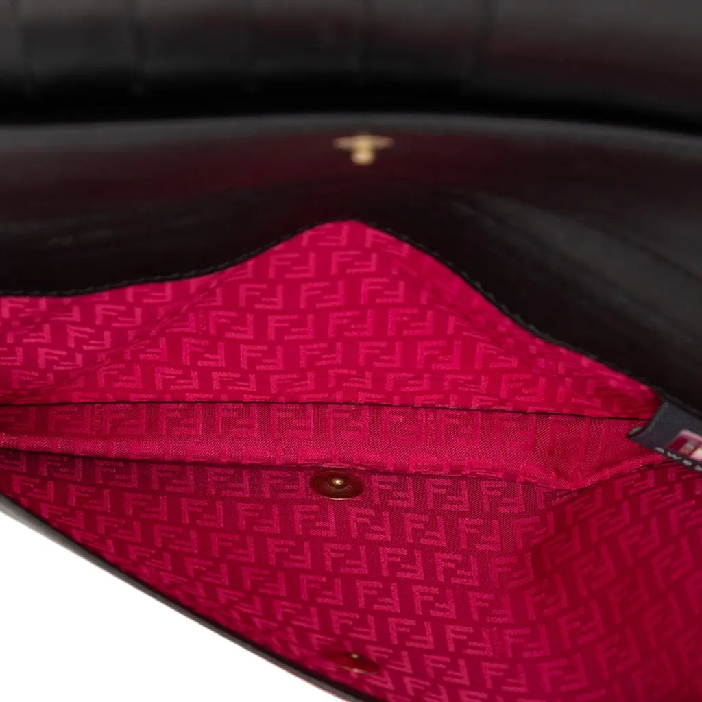Fendi Embossed Nappa Logo Chain Clutch Black Leather Very good - Box View