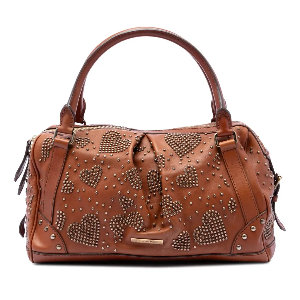 Burberry Leather Heart Studded Boston Bag Brown Leather Very good - Front View